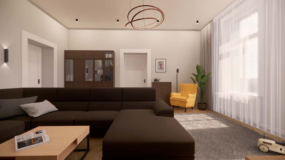 návrh interiérů obývacího pokoje